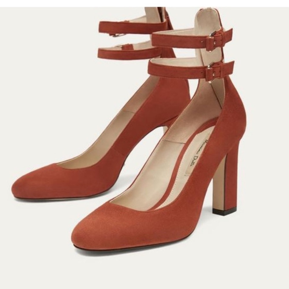Massimo Dutti Burnt Orange Suede Strappy Block Heels, Size 38